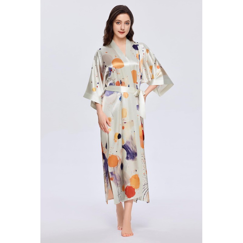 PRODESIGN Kimono Robes for Women - Long Satin Sleepwear Silky