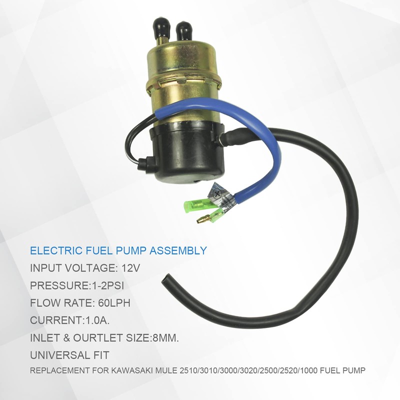 Electric Fuel Pump 12v (8mm In/Outlet) Compatible with Kawasaki Mule