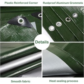 Tarps Heavy Duty Waterproof, Green/Silver 8Mil Polyethylene Tarp Cover with Grommets, UV Resistant Bâche Imperméable Tarp for Patio Enclosures for Plants Gardens Chicken Coops,3.7x3.7m
