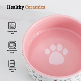 Fun Elements Ceramic Dog Bowls, Dog Bowls for Small Dogs, 16 Fl Oz Heavy Dog Food Bowls Dog Water Bowl with Adorable Dog Patterns (Small,Pink)