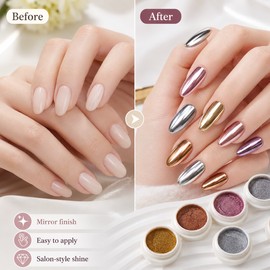 6-Piece Chrome Nail Powder Set for Manicure Art – Metallic Mirror Pigments for UV Gel, Acrylic & Nail Designs