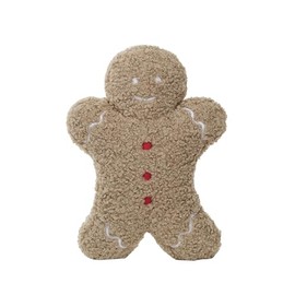 Creative Co-Op, Brown, Red and White Fabric Bouclé Gingerbread Man Shaped Pillow, 14.5” L x 10.5” H