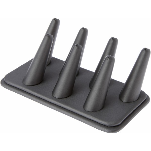 Plymor Ring-Fingerdisplay aus grauem Kunstleder, sieben auf rechteckiger Basis, 17,1