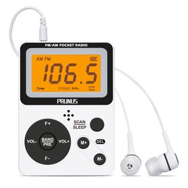 PRUNUS J-159 Pocket AM FM Radio Portable with Stereo Earphone, Battery Operated Radio by 2 AAA, Manual Preset, Large Screen, Lock Key Radios,Sleep Timer,Mini Radios,Digital(No Speaker)