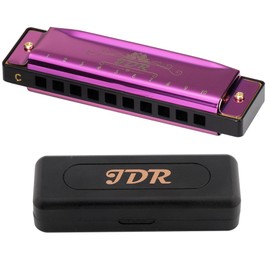 Harmonica, Key of C, Blues, Armonica, 10 Holes, 20 Tones, with Case, Mouth Organ, Standard, Diatonic, for Kids, Beginners, Adults, Professional Players, Teachers, Parents, Students, Purple
