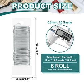 PATIKIL 20 Gauge Floral Flexible Paddle Wire, 112 Yard (336 Feet) Florist Wreath Wire for Crafts Flower Arrangement, Silver 6 Rolls
