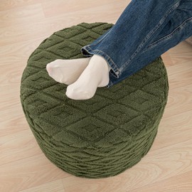 AbunHeri Fluffy Round Storage Ottoman Pouf with All-in-One Foam Filling 20" x 14" Furry Ottoman Foot Rest Foot Stool for Living Room or Bedroom (Green)