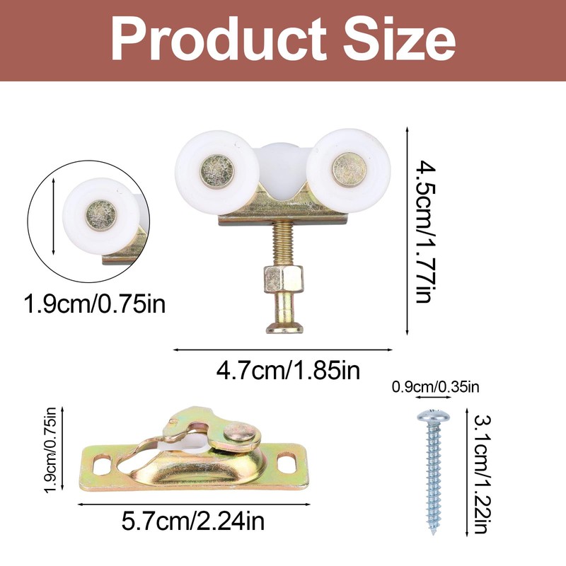 2pcs 3/4" Sliding Door Wheels Replacement Kit, Pocket Door Rollers