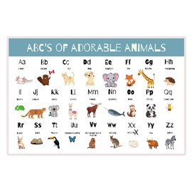 Doodle Paw Press ABC Kids Placemat – Cute Animals – Double-Sided & Wipeable