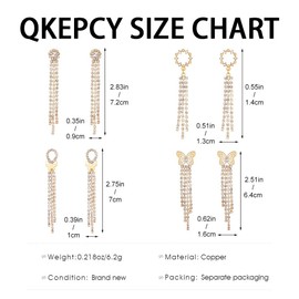 QKEPCY 4 Pairs Women's Long Tassel Cubic Zirconia Earrings Butterfly Circle Dangle Earrings Lightweight Hypoallergenic Gift for Women Girls Weddings Birthday Anniversary, Stainless Steel