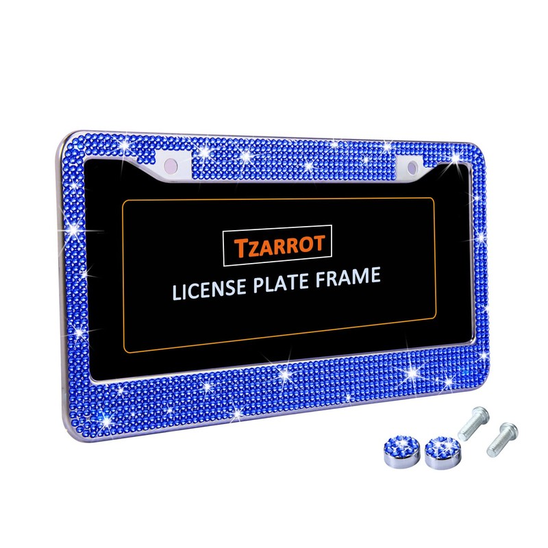 TZARROT Blue Bling License Plate Frame for Women, Diamond Rhinestone