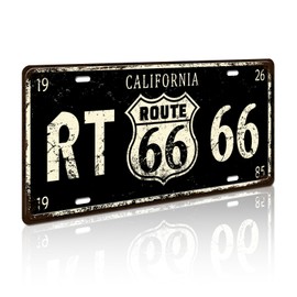 Retro Vintage License Plate Wall Decor, California RT Route 66 United States, Metal Tin Sign for Bar Home Decor Wall Plaque 12x6 Inch