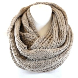 Boutique Collection Shimmery Metallic Mocha Beige Cable Knit Chunky Infinity Scarf B2