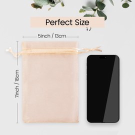 Meowoo 100PCS Organza Bags, 5x7in Small Mesh Bags Drawstring, Mesh Gift Bags Drawstring for Jewelry, Candy, Christmas, Sachets, Festivals, Bathroom Soaps, Makeup Organza, Wrapping Supplies(champagne)