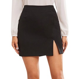 WDIRARA Women's Summer Solid Split Hem Zip Back Mini Workwear Skirt Black M