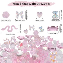 SUNNYCLUE 1 Box 6 Bags Pink Nail Charms 3D Nail Charms Large Quantity Nail Accessories Charms Valentine's Day Nail Art Decoration Love Romantic Flatbacks Bear Candy Heart Flower Flat Back