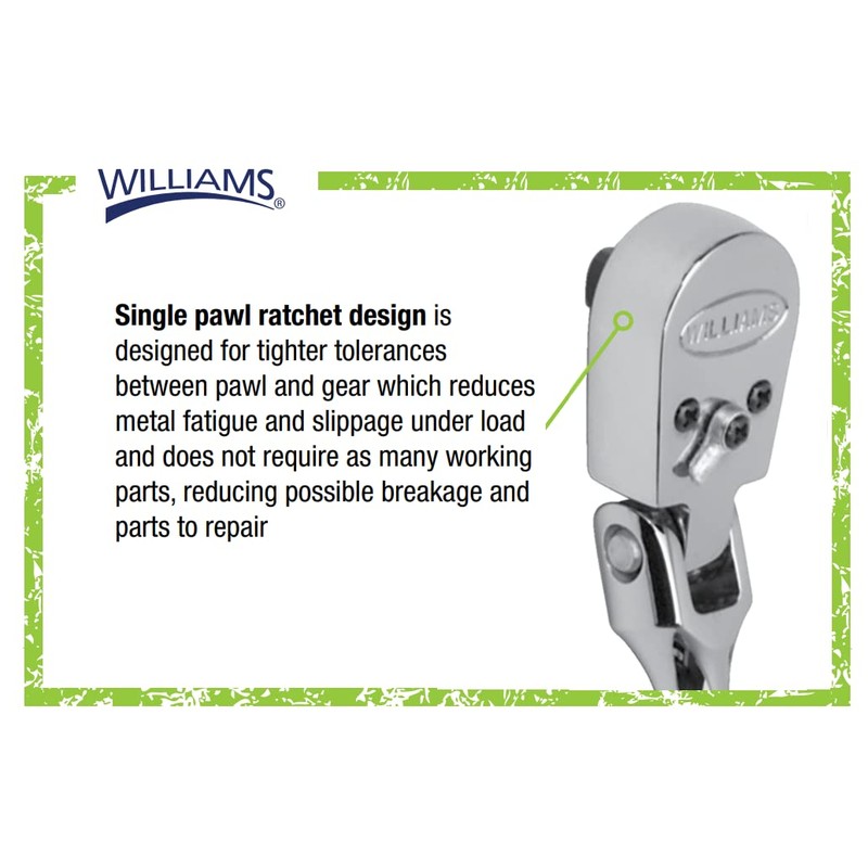 Williams JHWM-52EHFA 1/4-Inch Drive Enclosed Flex Head Ratchet with Chrome