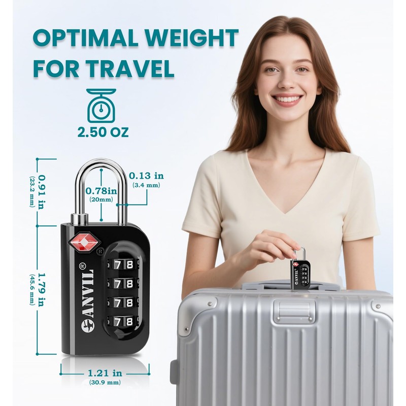 ANVIL TSA Approved Luggage Lock - 4 Digit Combination, 10,000