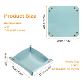 sourcing map 2pcs PU Leather Valet Tray Unisex Folding Small Catchall Tray Portable Entryway Table Tray Nightstand Bedside Desk Tray for Key Wallet Watch Coin Jewelry Dice, Light Blue