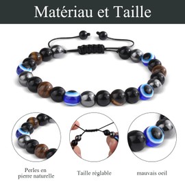 YOGRASS Men's Protective Bracelet, Men's Bracelet, Evil Eye Bracelet, Gift Idea for Men, Birthday Gifts for Dad, Grandad, Husband, Brother, Boyfriend, Valentine's Day Gift, Stainless Steel, Bead