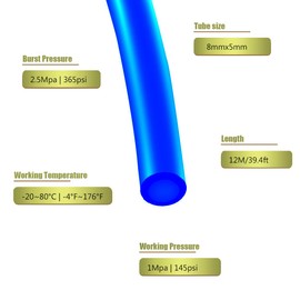 Joywayus 8mm x 5mm Pneumatic Tubing Air Compressor Tubing PU Pipe Polyurethane Hose Tube Fluid Gas Transfer 39.4ft 12 Meter Blue