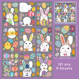 Easter Window Clings Decorations,121Pcs Easter Decorations for Glass Windows, Holiday Decals for Bunny Radish Eggs Party Easter Supplies