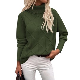 Zeagoo Womens Sweaters 2025 Turtleneck Long Sleeve Ribbed Knitwear Pullover Basic Fall Outfits Army Green