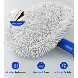 YeewayVeh Microfiber Car Wash Brush Head, 43" Car Wash Mop Replacement Head Cover Compatible with 15°Curved Car Wash Mop Head with Blue