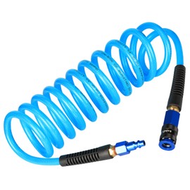 EADUTY Heavy Duty Reinforced Polyurethane Recoil Air Hose 1/4 in x 10 ft, Lightweight, Flexible Compressor Hose with Universal Quick Coupler, Plug and Bend Restrictors, Blue