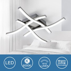 EDISLIVE Modern Dimmable LED Ceiling Light Curved 4-Light 18 in Minimalist Flush Mount Ceiling Light Fixture Lamp for Bedroom Foyer Kitchen 6000K 24W Nickel