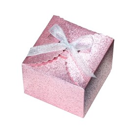 WEWILUCK Pink Glitter Gift Boxes – Foldable Paper Boxes with Ribbon-Tied Lids, Set of 10, Sparkly Present Boxes for Weddings, Bridesmaids, Birthdays, Baby Showers, Party(4.75x4.75x3.53)