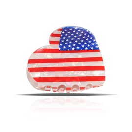 4th of July Fun Hair Clips,Funny Cute Heart Shape Stripes Claw Clips,American Flag Stars Acrylic Hair Clip Red,White and Blue Patriotic Accessories for Women and Girls