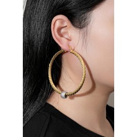 Premium 9ct Gold Plated Twist Hoop Earrings with Disco Ball - 68mm, 19.5g, Statement Avant-Garde Design