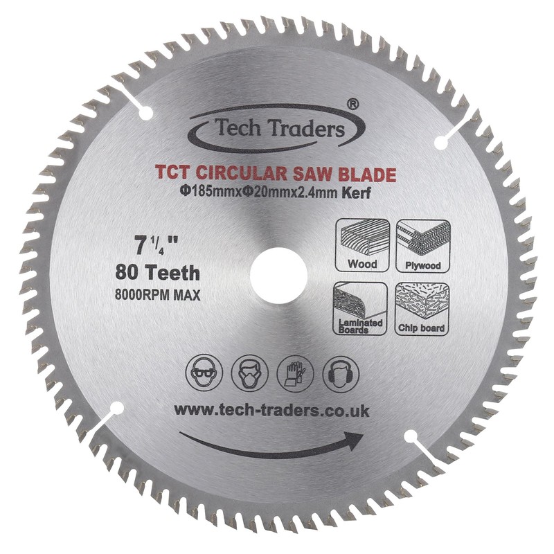 TCT18520B80T Tech Traders TCT Circular Saw Blade 185mm x20mm Bore