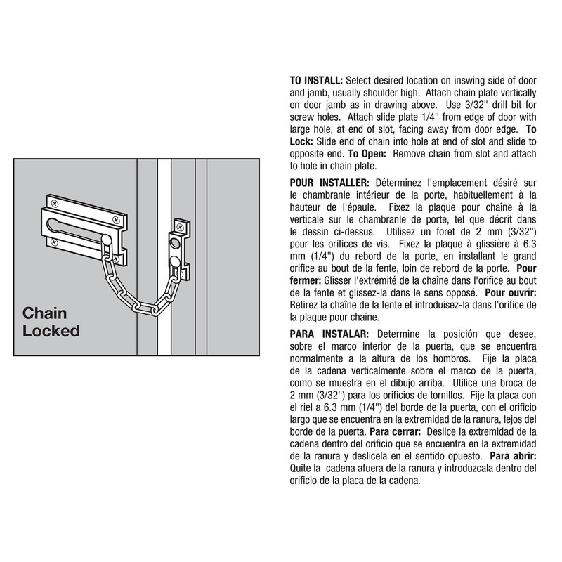 Prime-Line U 9852 Chain Door Guard, Stamped Steel w/Steel Chain,