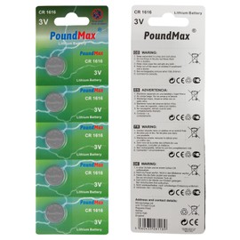 PoundMax CR 1616 Batteries 3v Lithium Button Cell Battery Combo Pack - 5 Count