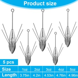 Sputnik Sinker Fishing Weight Fishing Equipment Long Tail Surf Casting Fishing Weight Lead Sinkers for Saltwater Fishing Gear Tackle Sinkers (Mixed - 5pcs)