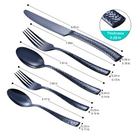 Flatasy Flatware Set Black Hammered 45 Pieces Stainless Steel Cutlery Set Silverware Serving Set Service for 8 Home Event Use Wedding Housewarming Gift