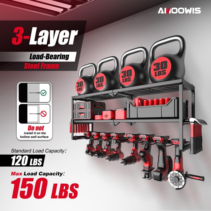 Modular Garage Power Tool Organizer with Charging Station, Fully Welded