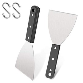 Leonyo - Juego de 2 raspadores para parrilla, de acero inoxidable, versátil, de metal, parte superior plana, para masa, panqueques, pizza, teppanyaki,