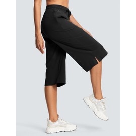 ISEEGZ 18" Capri Pants for Women Lightweight Womens Wide Leg Joggers Capris for Summer with Zipper Pockets Workout Yoga B Black