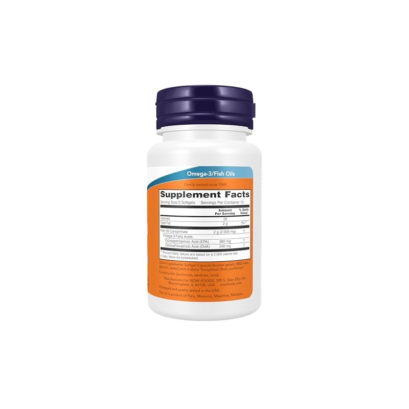 NOW Suplementos, Omega-3 180 EPA/120 DHA, Molecularmente destilada, Apoyo cardiovascular
