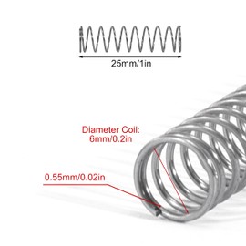 GUNGY Compression Spring Stainless Steel Spring Compression Springs 25 mm Wire Diameter 0.55 mm Inner Diameter 6 mm Length 25 mm Maximum Spring Force 0.45 kg Pack of 20