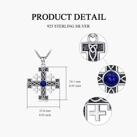 ROMANTICWORK Jerusalem Cross Necklace 925 Sterling Silver Jerusalem Cross Pendant Religious Necklace Celtic Knot Jewellery Christians Jewellery Gifts for Women Men