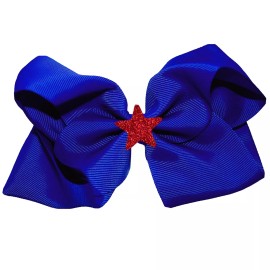 Her Accessories Girls Large Royal Blue Hair Bow Jumbo Hair Clip Dance Cheer Bow Star Barrette 5”