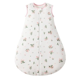 Duomiaomiao Baby Sleeping Bag 1.5 Tog, 100% Cotton Newborn Sleep Sack 0-6 Months Unisex Baby Wearable Blanket for Girl Boy, Flower
