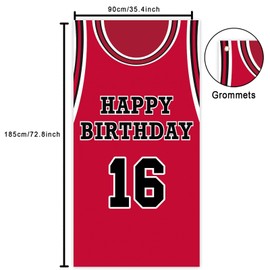 Happy Birthday 16 Banner Backdrop Background Red Basketball Star Player Sports Theme Decor for Man Boy 16th Birthday Party Supplies Baby Shower Photo Booth Props Favors Man Cave Decorations