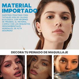 QICHEN 8 pcs Gold Sparkle Pecas, Cara Glitter Parches de Maquillaje,Resistente Al Agua Sudor Brillo Facial Para Mujer Pegatinas De Tatuaje, (Color oro 8)