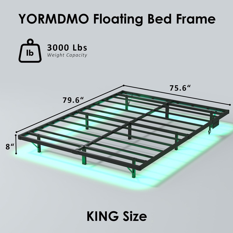 YORMDMO Floating Bed Frame King Size, Heavy Duty Bedframe with