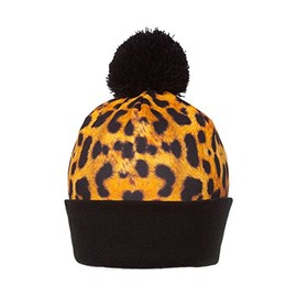 TOP HEADWEAR Winter Unisex Sublimation Cuffed Beanie w/Pom - Leopard